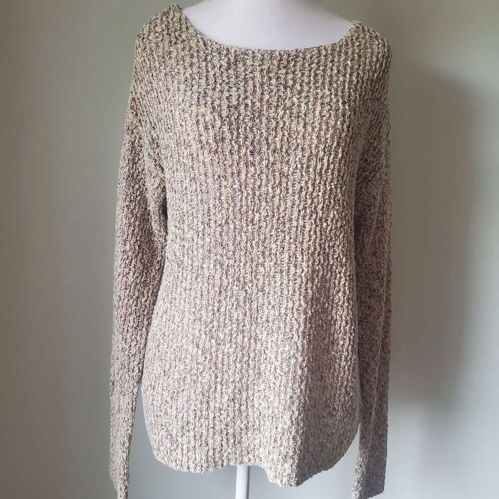 ROOTS ALMA SWEATER Women's Size Medium Heathered Round Neck Crochet Knit Style